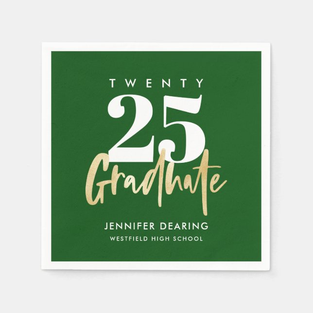 Modernes Gold Calligraphy Foto Green Abschluss Serviette (Vorderseite)