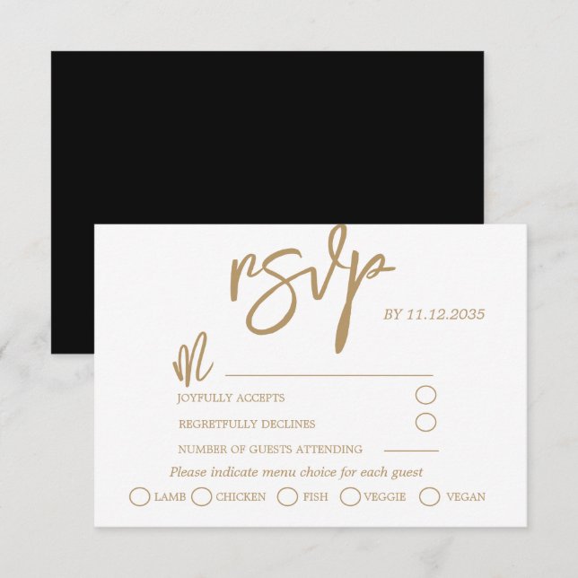 Modernes Gold Calligraphy Script Wedding RSVP Karte (Vorne/Hinten)
