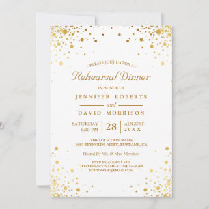 Modernes Gold Confetti Dots Hochzeitsessen Probe Einladung