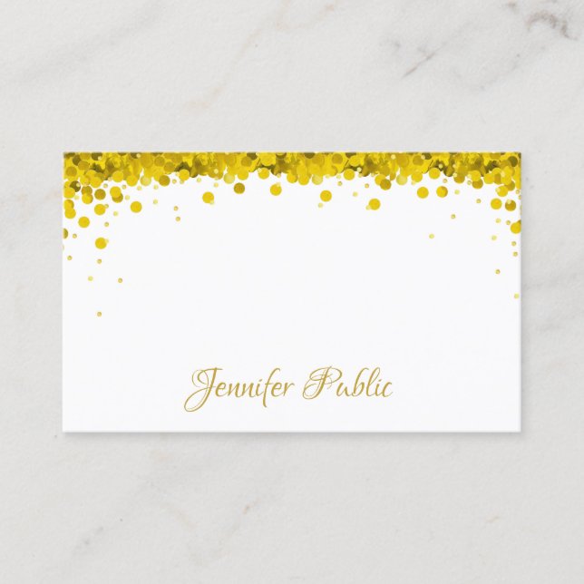 Modernes Gold Confetti Handschrift Text Template Visitenkarte (Vorderseite)