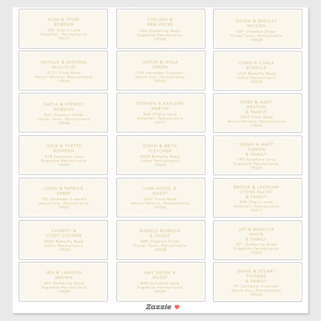 Modernes Gold | Cream Wedding Guest Address Sticke Aufkleber (Blatt)