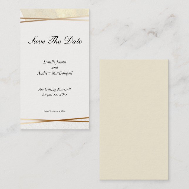 Modernes Gold & Creme Gerahmte Hochzeit Rett-The-D Mitteilungskarte (Vorne/Hinten)