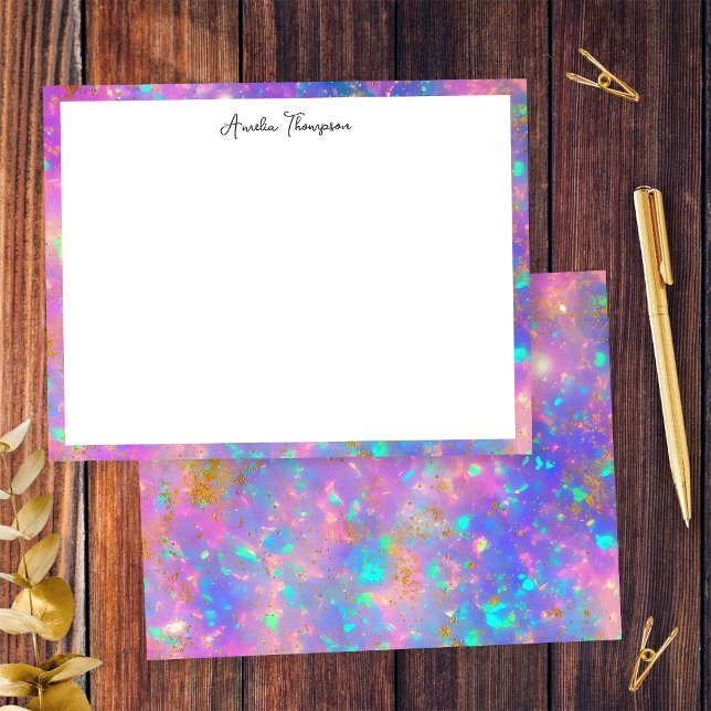 Modernes Gold Fire Opal Stone Personal Stationery Mitteilungskarte (Front/Back)