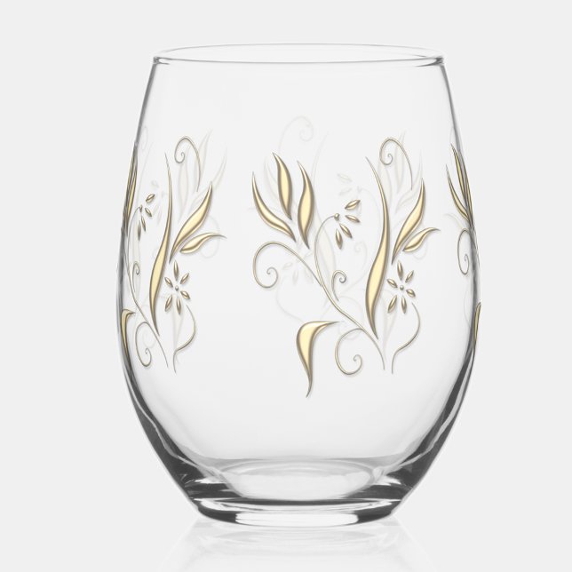 Modernes Gold-Floral Weinglas Ohne Stiel (Elegant modern floral design.)
