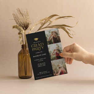 Modernes Gold Foil Grad Party 4 Foto Einladung