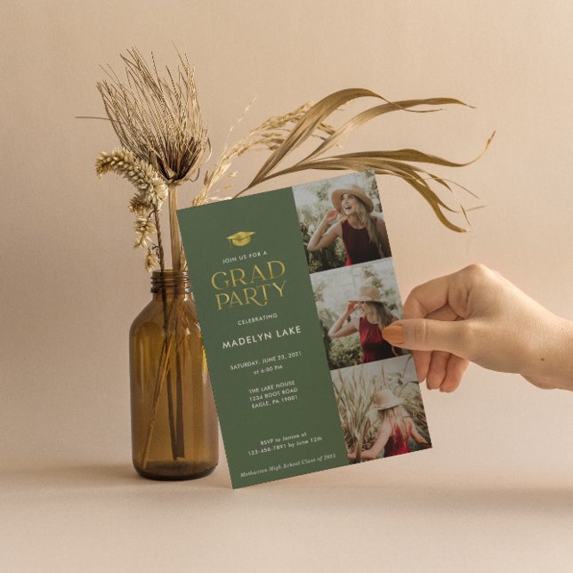 Modernes Gold Foil Grad Party 4 Foto Einladung (Von Creator hochgeladen)