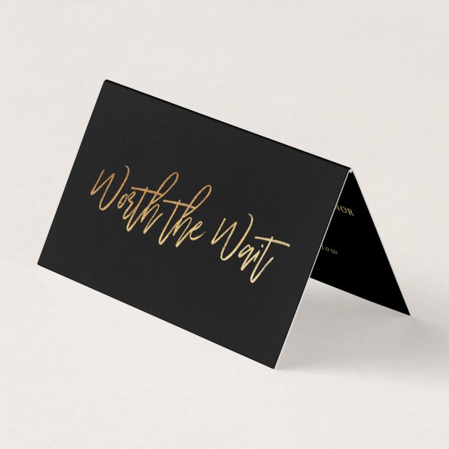 Modernes Gold Foil Script Foto mit Wartekarte Visitenkarten (Vorderseite)