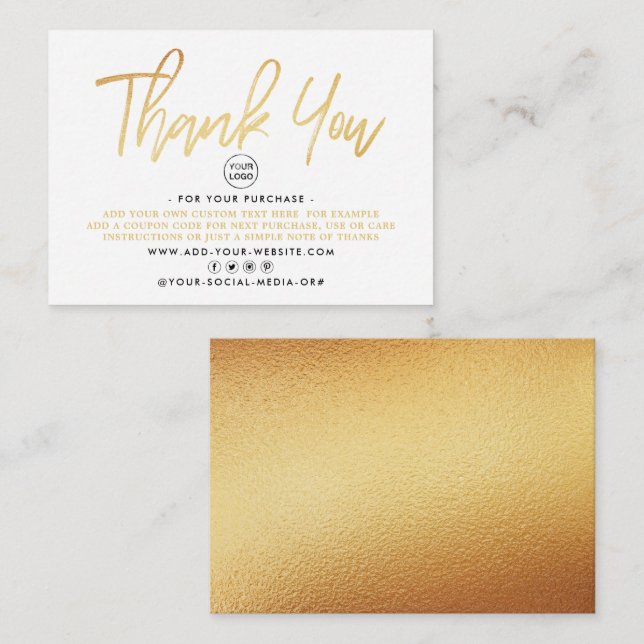 Modernes Gold Foil Script-Geschäft Vielen Dank Begleitkarte (Vorne/Hinten)
