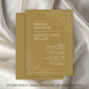 Modernes Gold Foliage Kontur Hochzeitssemble Braut Einladung