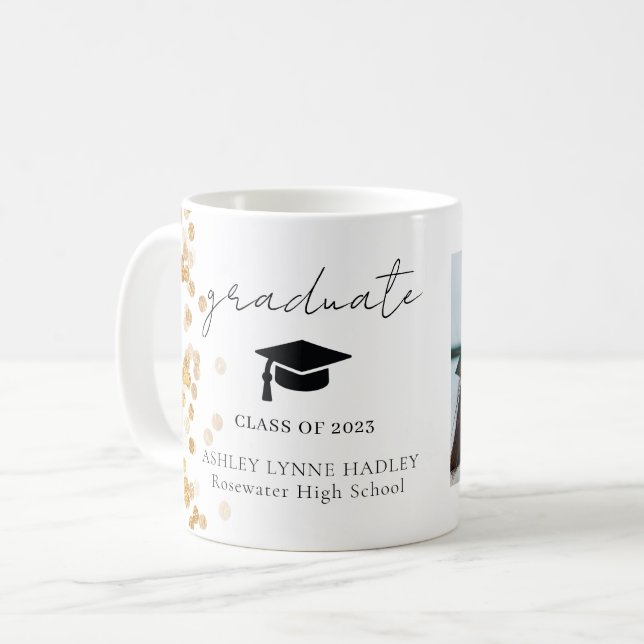 Modernes Gold Foto Graduate Kaffeetasse (Vorderseite Links)