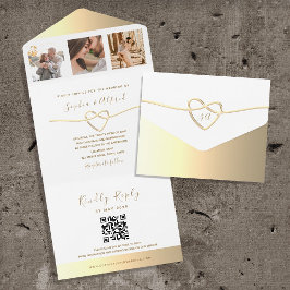 Modernes Gold Foto QR Code Hochzeit All In One Einladung