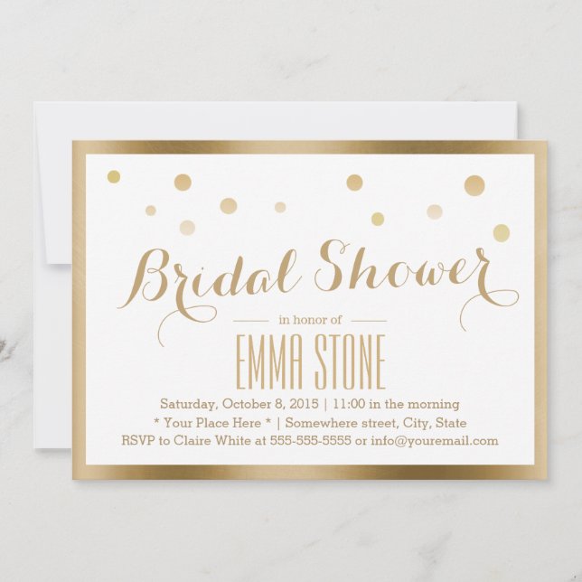 Modernes Gold Gerahmt Confetti Dots Brautparty Einladung (Vorderseite)