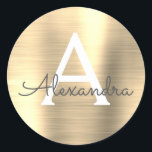 Modernes Gold Girly Metallic Monogramm Runder Aufkleber<br><div class="desc">Moderne Gold Imitate Girly Metallic Edelstahl Foil Elegant Sticker. Dieser Aufkleber kann so angepasst werden,  dass er Ihren Anfangs- und Vornamen für ein Geschenkpaket enthält.</div>