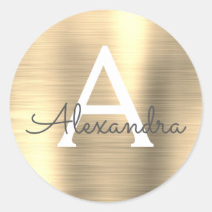 Modernes Gold Girly Metallic Monogramm Runder Aufkleber