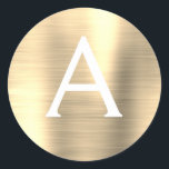 Modernes Gold Girly Metallic Monogramm Runder Aufkleber<br><div class="desc">Moderne Gold Imitate Girly Metallic Edelstahl Foil Elegant Sticker. Dieser Aufkleber kann so angepasst werden,  dass er Ihren Anfangs- und Vornamen für ein Geschenkpaket enthält.</div>