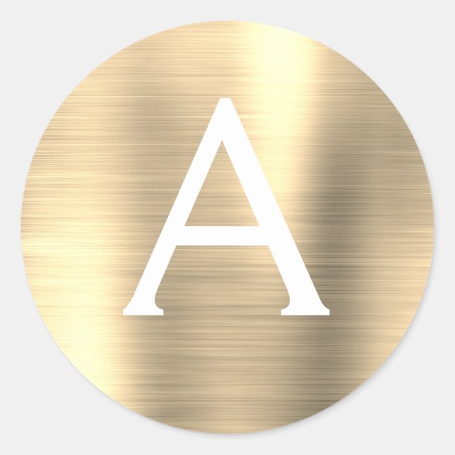 Modernes Gold Girly Metallic Monogramm Runder Aufkleber (Vorderseite)