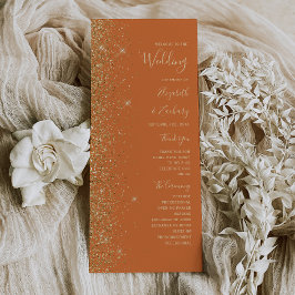 Modernes Gold Glitzer Burnt Orange Hochzeitsprogra