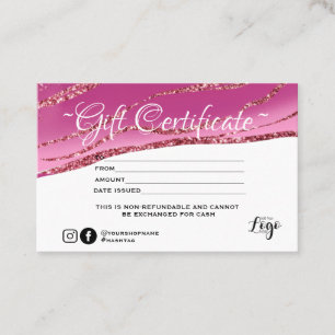 Modernes Gold Glitzer Geschenkzertifikat Visitenkarte