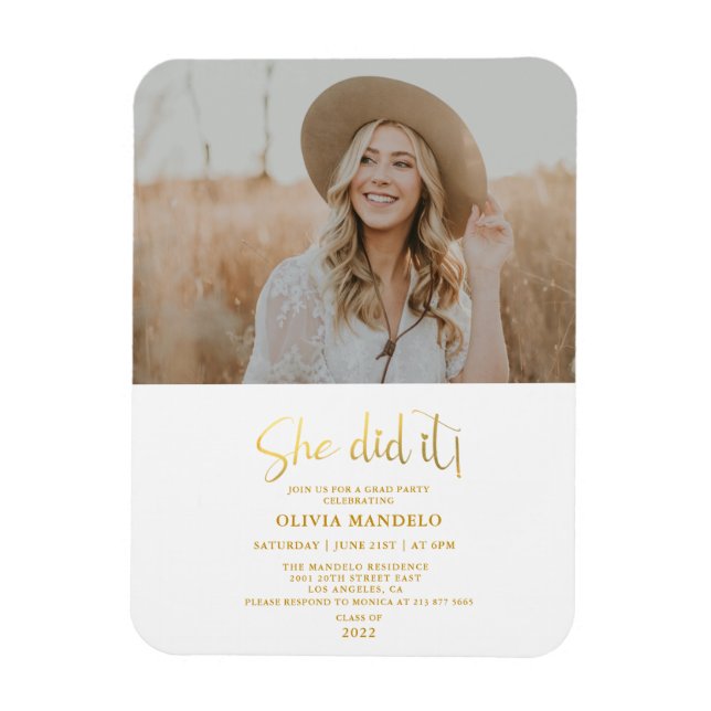 Modernes Gold Glitzer Grad Party Foto Einladung Ma Magnet (Vertikal)
