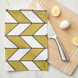 Modernes Gold Glitzer Herringbone Zickzack Muster Geschirrtuch