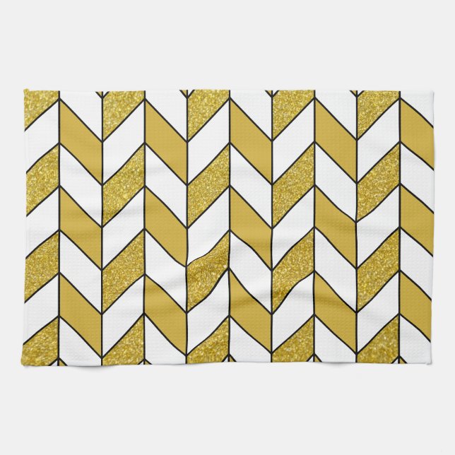 Modernes Gold Glitzer Herringbone Zickzack Muster Geschirrtuch (Horizontal)
