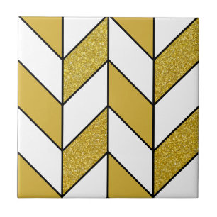 Modernes Gold Glitzer Herringbone Zickzack Pattern Fliese