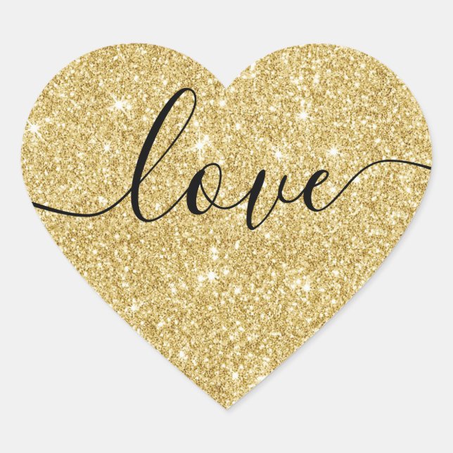 Modernes Gold Glitzer Liebe Script Wedding Siegel Herz-Aufkleber (Vorderseite)