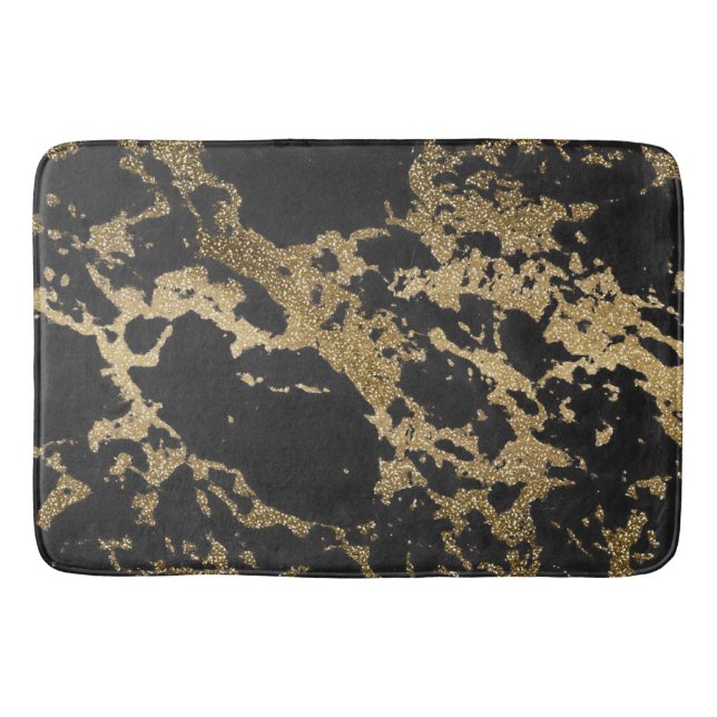 Modernes Gold Glitzer Schwarzes Marmor Badematte (Vorderseite)