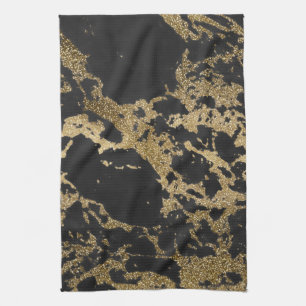 Modernes Gold Glitzer Schwarzes Marmor Handtuch