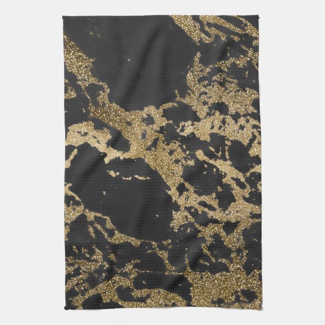 Modernes Gold Glitzer Schwarzes Marmor Handtuch (Vertikal)