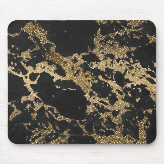 Modernes Gold Glitzer Schwarzes Marmor Mousepad (Vorne)
