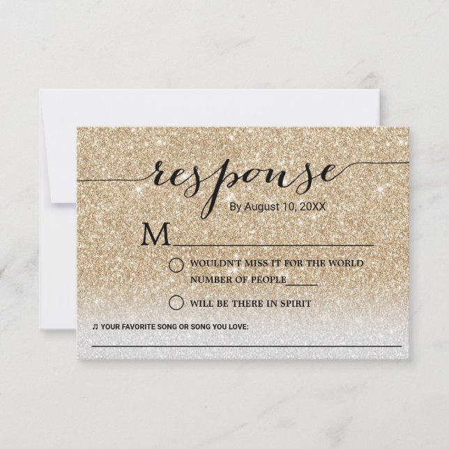 Modernes Gold Glitzer Song Request Wedding RSVP Karte (Vorderseite)