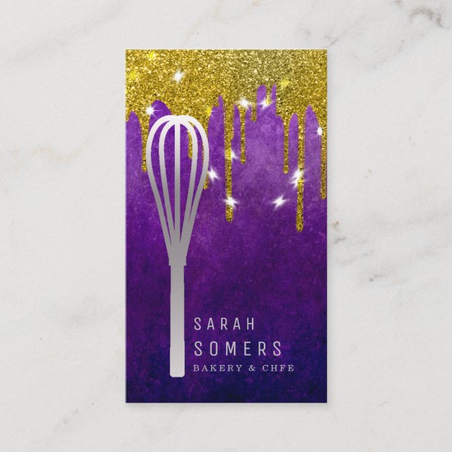 Modernes Gold Glitzer Whisk Bäckerei Visitenkarte (Vorderseite)