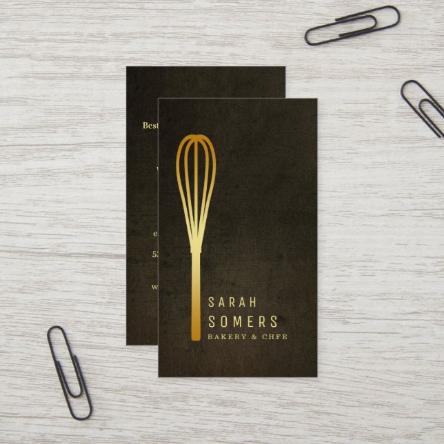 Modernes Gold Glitzer Whisk Bäckerei Visitenkarte (Vorderseite/Rückseite Beispiel)