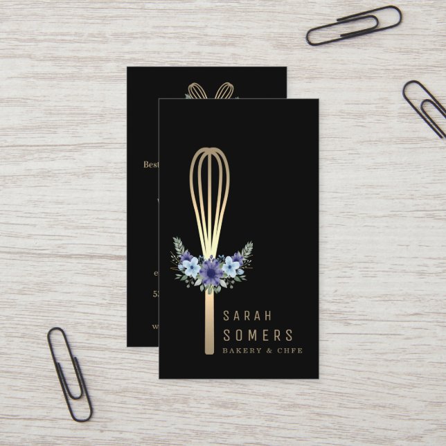 Modernes Gold Glitzer Whisk Bäckerei Visitenkarte (Vorderseite/Rückseite Beispiel)