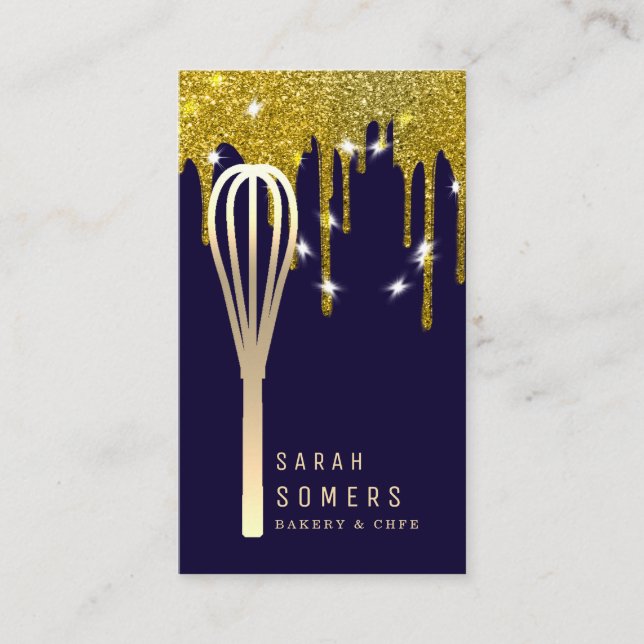 Modernes Gold Glitzer Whisk Bäckerei Visitenkarte (Vorderseite)