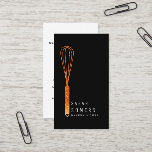 Modernes Gold Glitzer Whisk Bäckerei Visitenkarte (Vorderseite/Rückseite Beispiel)