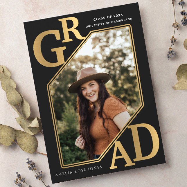 Modernes Gold GRAD Abschluss Foto Einladung (Von Creator hochgeladen)
