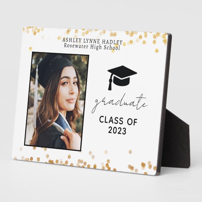 Modernes Gold Graduate Foto Keepake Plaque Fotoplatte (Seite)
