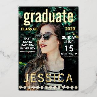 Modernes Gold Graduate Magazine Cover Foto Party Folien Feiertagskarte