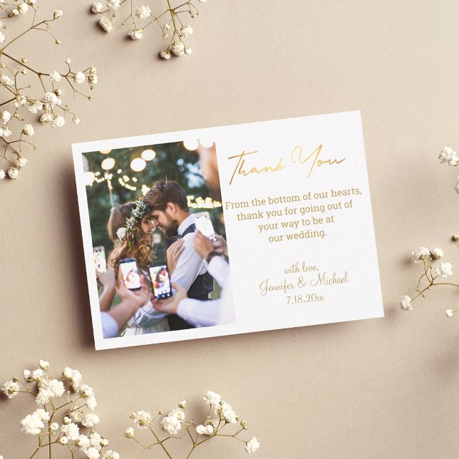 Modernes Gold handwriting Hochzeit Foto Vielen Dan Mitteilungskarte (Von Creator hochgeladen)