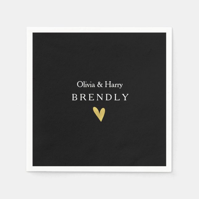 Modernes Gold Heart WedPaper Napkins - Schwarz Serviette (Vorderseite)