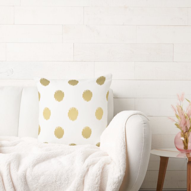 Modernes Gold Ikat Dots Muster weiß Kissen (Liege)
