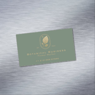 Modernes Gold Leaf Minimal botanisches Grün Magnetische Visitenkarte