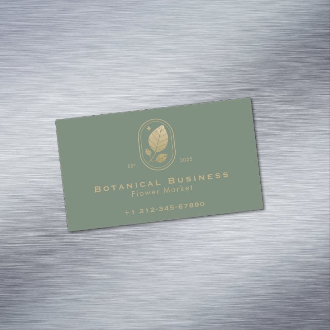 Modernes Gold Leaf Minimal botanisches Grün Magnetische Visitenkarte (Beispiel)