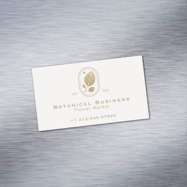 Modernes Gold Leaf Minimal Botanisches Weichrosa Magnetische Visitenkarte (Beispiel)