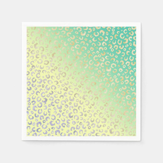 Modernes Gold Leopard Print Yellow Minze Design Serviette (Vorderseite)