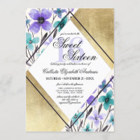 Modernes Gold Lila Aquamarine Blume Wasserfarbe Sü