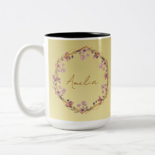 Modernes Gold Luxustypografie floral Aquarell gr Zweifarbige Tasse