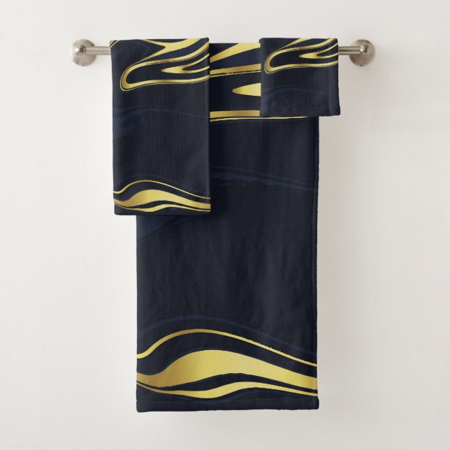Modernes Gold Marmor Dunkelblau Elegante Streifen Badhandtuch Set (Insitu)
